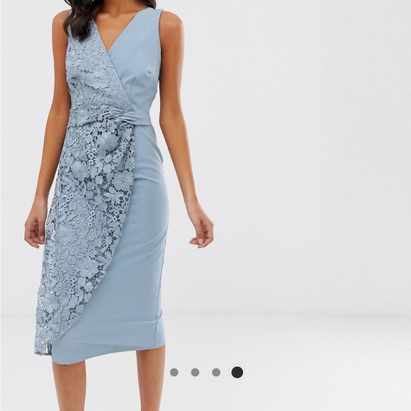 Little Mistress pencil dress with lace overlay in baby blue - Picture 4 of 8